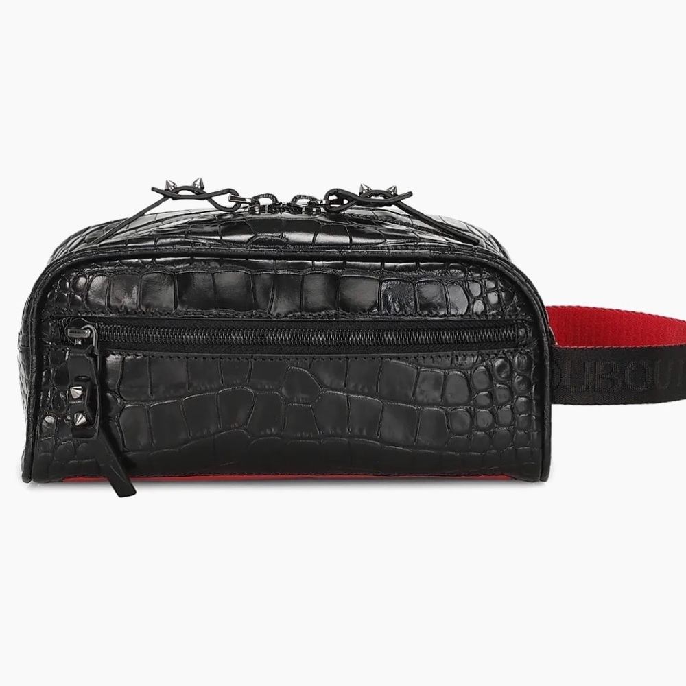 Christian Louboutin Blaster Studded Croc-Embossed Waist Belt Crossbody in box